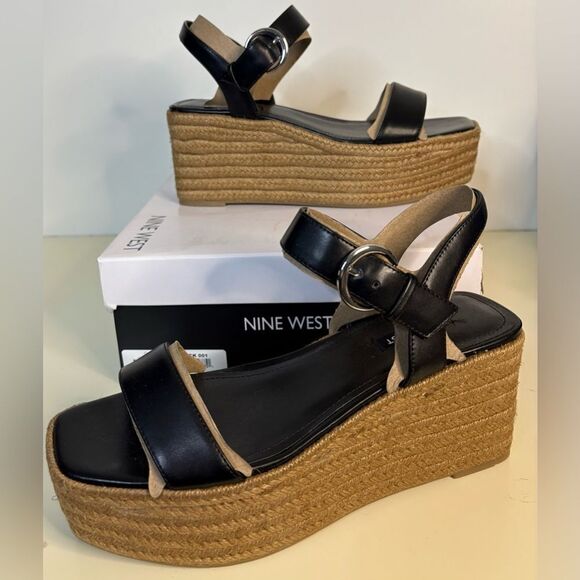 NIB Nine West Black NOAN3 Womens Tweed Open Toe Espadrilles 8.5 - Picture 4 of 7